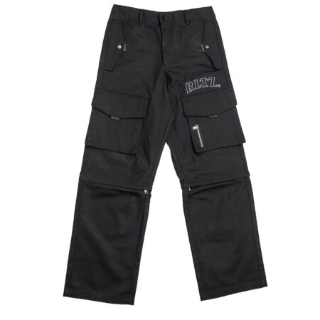 RLTZ Deatch Cargos in black - hybrid canvas cargo pants with zip-off legs, convertible to shorts, outdoor streetwear style