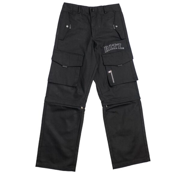 RLTZ Deatch Cargos in black - hybrid canvas cargo pants with zip-off legs, convertible to shorts, outdoor streetwear style
